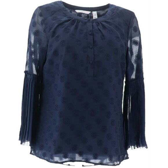 NEW Textured Dot Blouse with Pleated Sleeves Dk Navy by Isaac Mizrahi Sz 18W - Picture 2 of 11